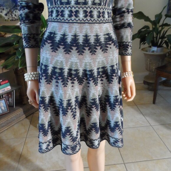 M Missoni Black-Pink Multi Zig-Zag Print Fit & Flare Long Sleeves Dress Size 4 - Picture 11 of 16